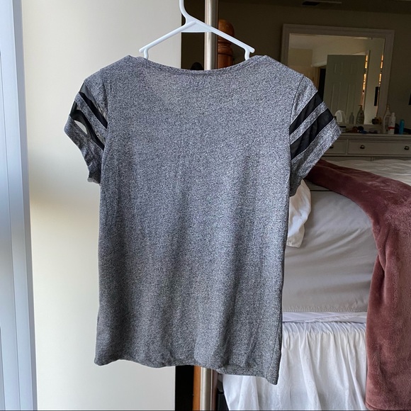 H&M Gray Mesh Stripe Tee Shirt, Size XS - Picture 2 of 3